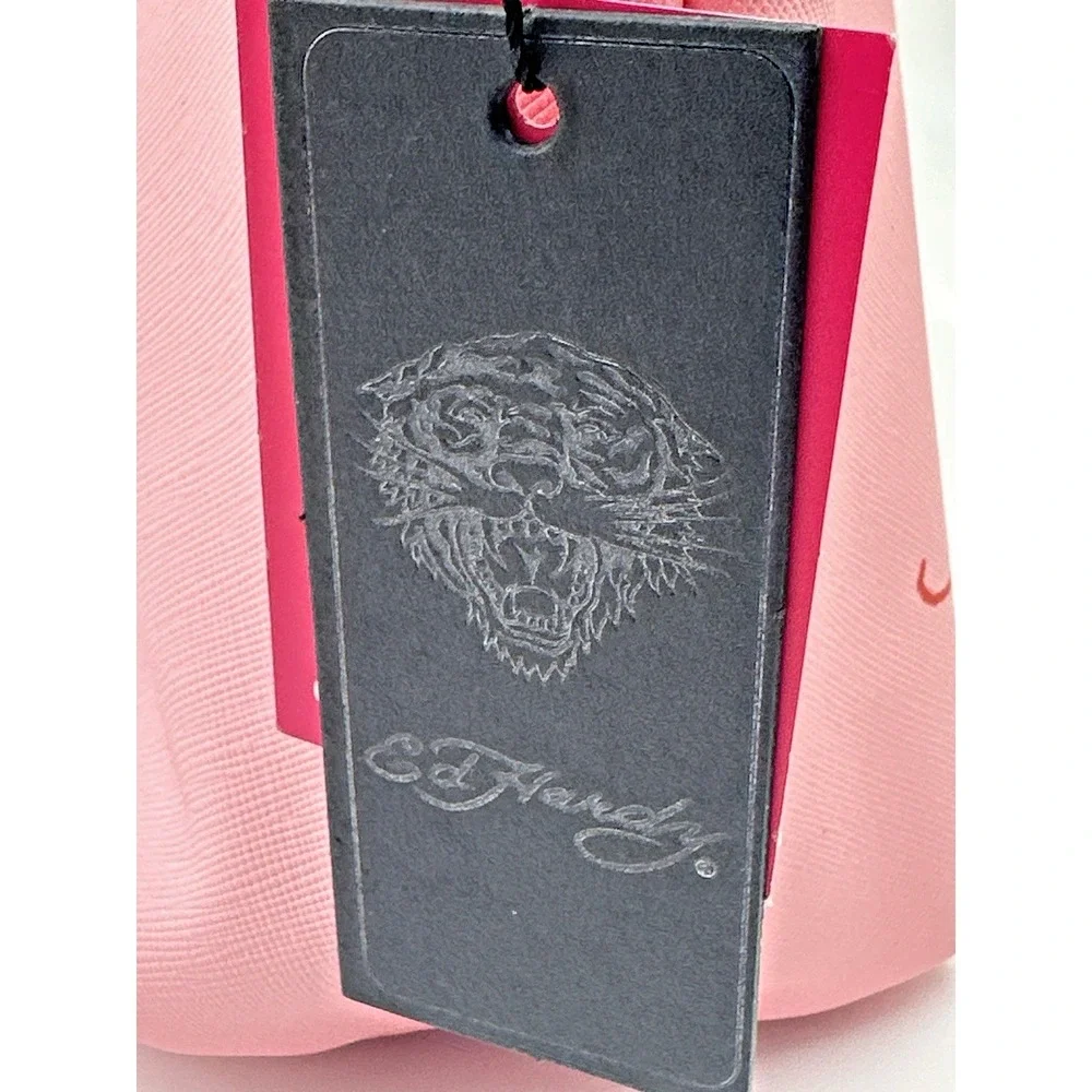 ED‎ HARDY Makeup Bag PVC Toiletry Case Zip Rhinestone Heart Tattoo Love Pink NWT